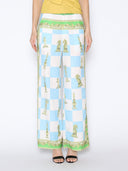 Checkmate Print Satin Pajama Pants SET Gracia Fashion BLUE S 