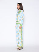 Checkmate Satin Long Sleeve Button Down Shirt SET Gracia Fashion 