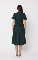 Chest Embroidery Puffed Sleeve Belt Dress DRESS Gracia Fashion 