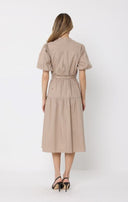 Chest Embroidery Puffed Sleeve Belt Dress DRESS Gracia Fashion 