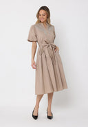 Chest Embroidery Puffed Sleeve Belt Dress DRESS Gracia Fashion 