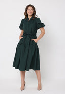 Chest Embroidery Puffed Sleeve Belt Dress DRESS Gracia Fashion 