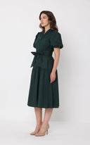 Chest Embroidery Puffed Sleeve Belt Dress DRESS Gracia Fashion 