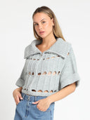 Chunky Knit Cropped Cardigan SWEATER Gracia Fashion 