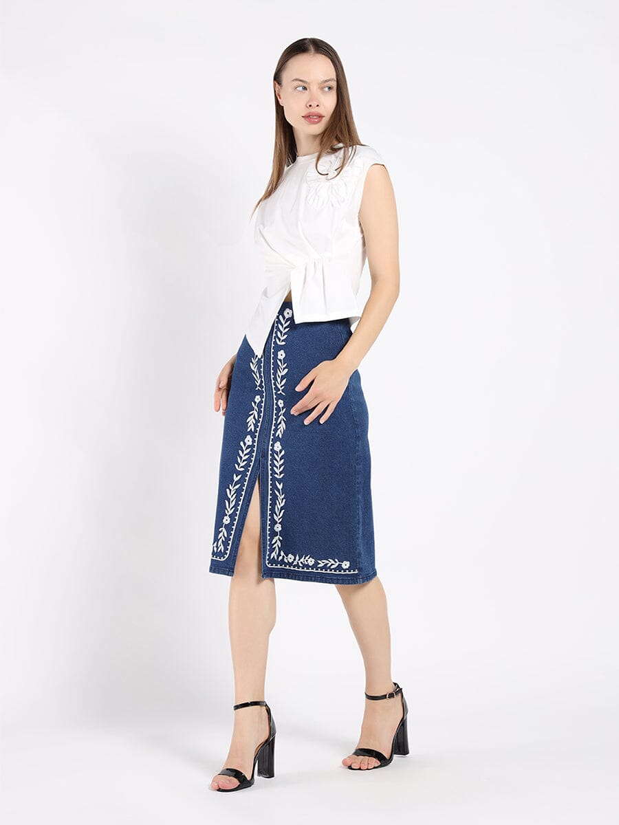 Cinched Side T-Shirt TOP Gracia Fashion WHITE S 
