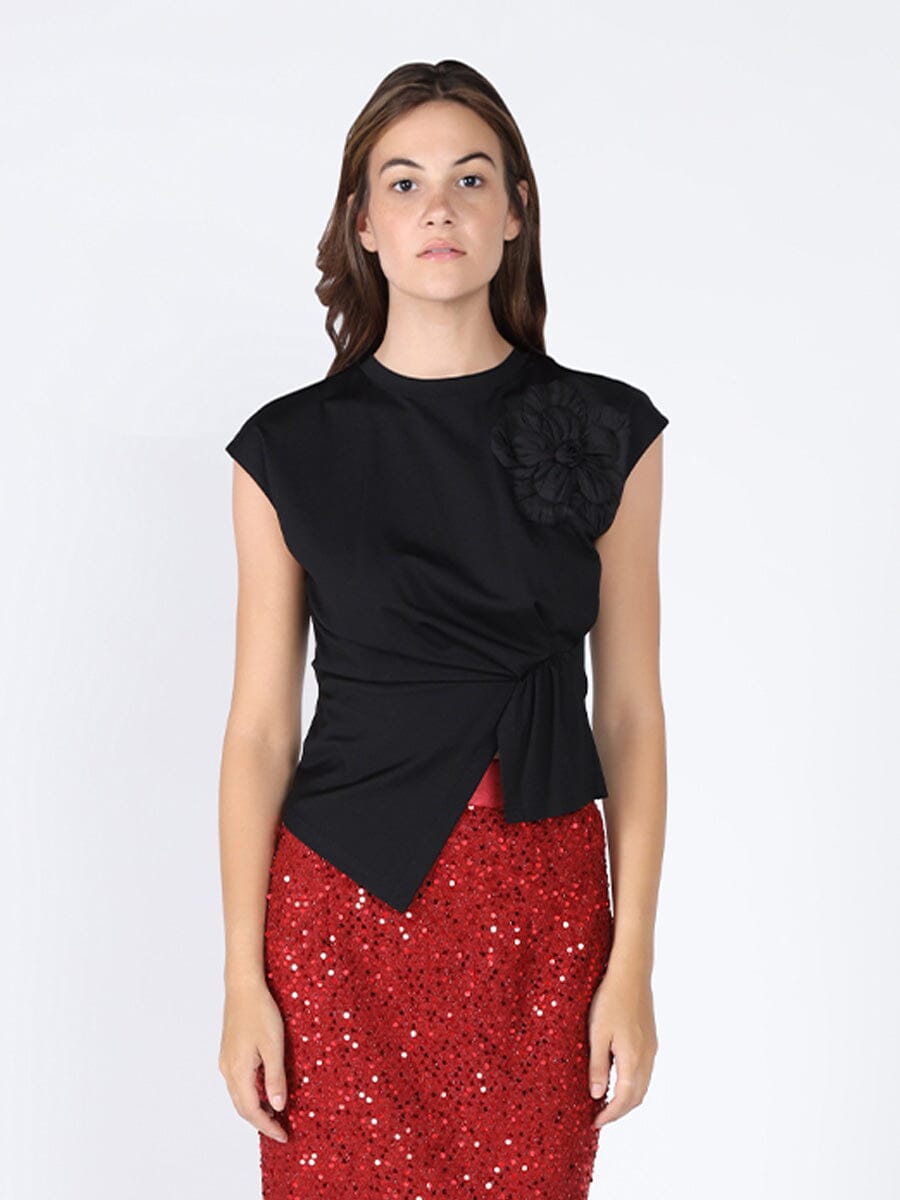 Cinched Side T-Shirt TOP Gracia Fashion BLACK S 