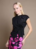 Cinched Side T-Shirt TOP Gracia Fashion BLACK S 