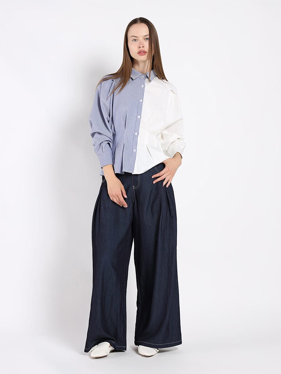 Cinched Waist Long Sleeves Button Up Top TOP Gracia Fashion WHITE S 