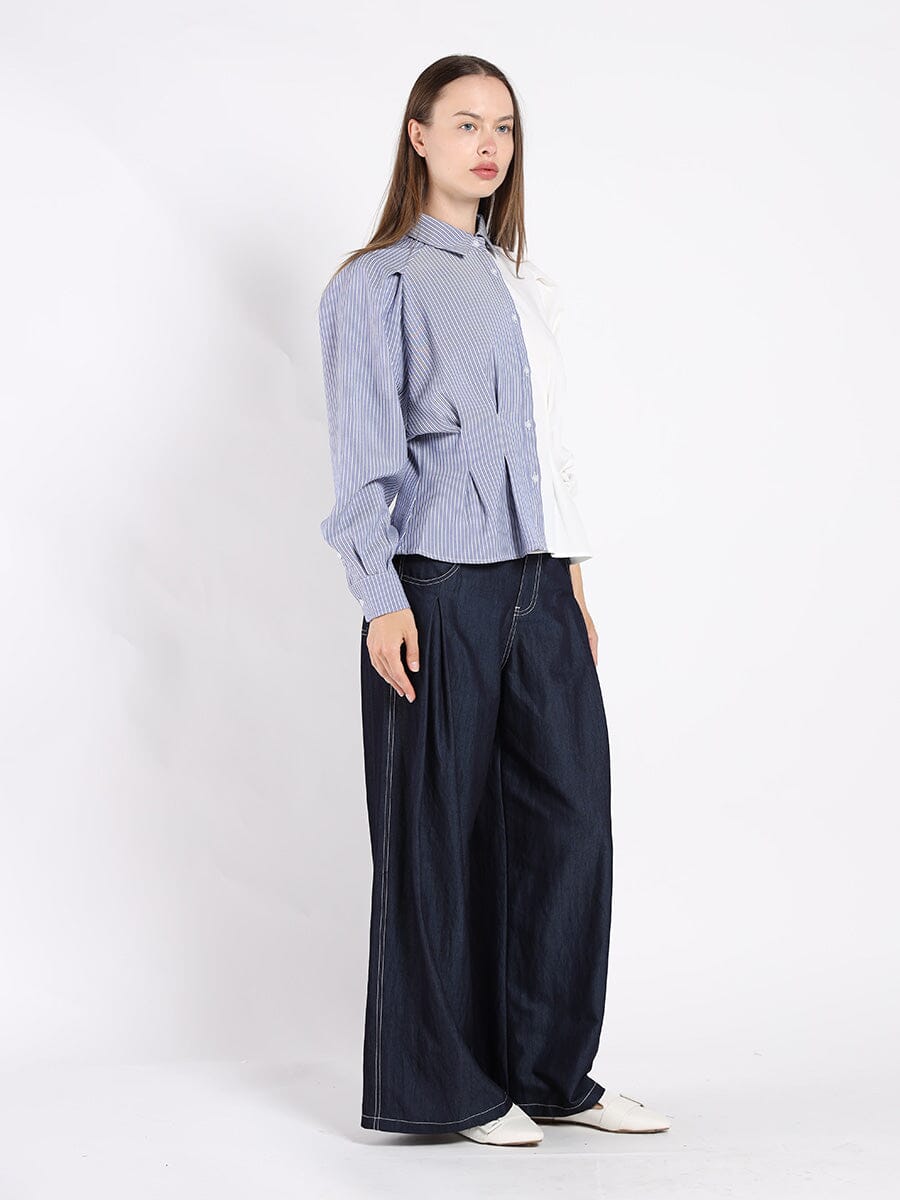 Cinched Waist Long Sleeves Button Up Top TOP Gracia Fashion 