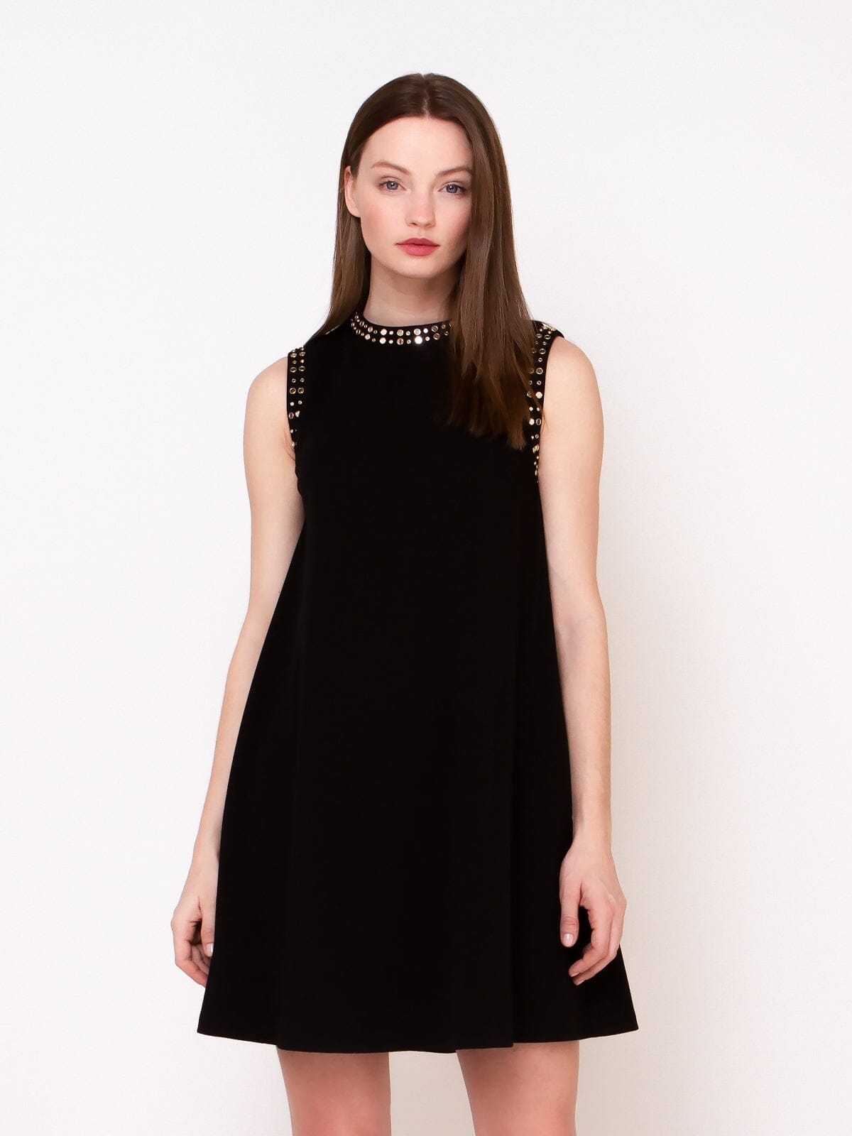 Circle Mirror Embellishment Sleeveless Dress DRESS Gracia Fashion BLACK S 