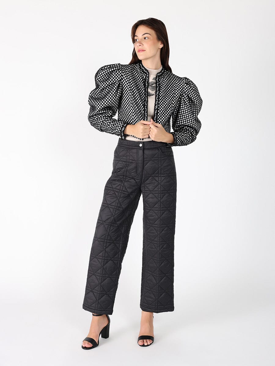 Circle Texture Fabric Long Sleeve Crop Jacket JACKET Gracia Fashion BLACK S 