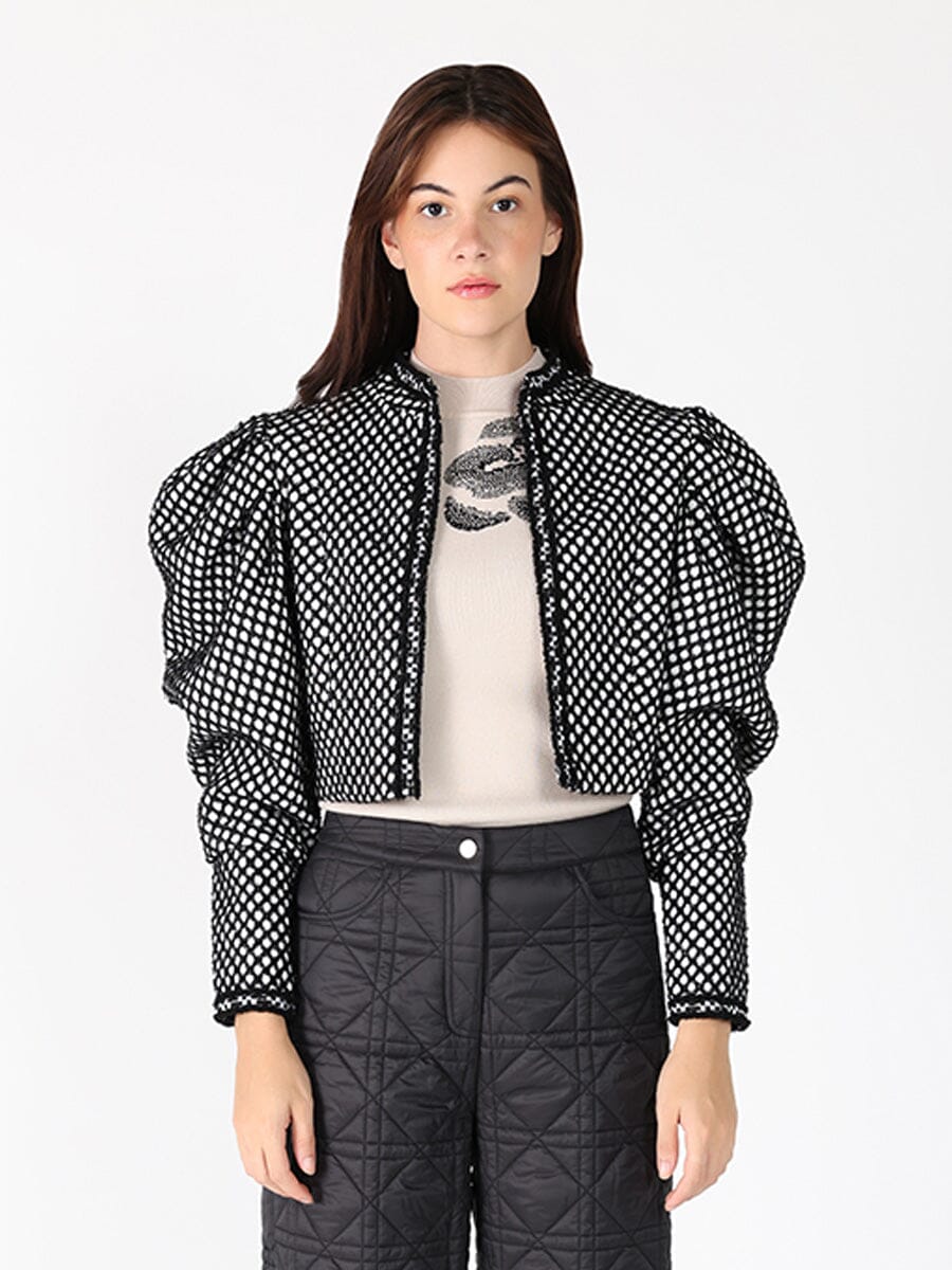 Circle Texture Fabric Long Sleeve Crop Jacket JACKET Gracia Fashion BLACK S 
