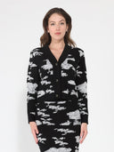 Cloud Print Button Open V-Neck Sweater SWEATER Gracia Fashion BLACK S 
