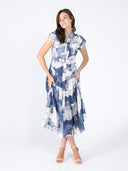 Cloud Print Sleeveless Long Belt Dress DRESS Gracia Fashion 