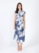 Cloud Print Sleeveless Long Belt Dress DRESS Gracia Fashion BLUE S 