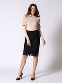 Cold Shoulder With Mesh Fabric Fitted Sweater SWEATER Gracia Fashion 