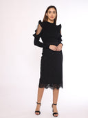 Cold Shoulder With Mesh Fabric Fitted Sweater SWEATER Gracia Fashion 