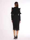 Cold Shoulder With Mesh Fabric Fitted Sweater SWEATER Gracia Fashion 