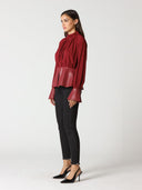 Collared Peplum Top with Pleather Details TOP Gracia Fashion 