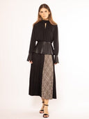 Collared Peplum Top with Pleather Details TOP Gracia Fashion 