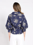 Collared Puff Sleeve Patterned Shirt TOP Gracia Fashion 