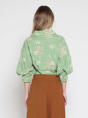 Collared Puff Sleeve Patterned Shirt TOP Gracia Fashion 