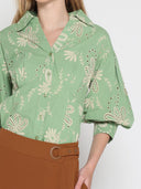Collared Puff Sleeve Patterned Shirt TOP Gracia Fashion 