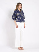 Collared Puff Sleeve Patterned Shirt TOP Gracia Fashion 