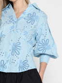 Collared Puff Sleeve Patterned Shirt TOP Gracia Fashion 