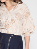 Collared Puff Sleeve Patterned Shirt TOP Gracia Fashion 