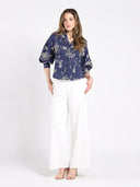 Collared Puff Sleeve Patterned Shirt TOP Gracia Fashion 