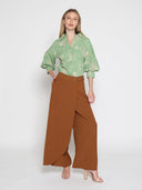 Collared Puff Sleeve Patterned Shirt TOP Gracia Fashion 