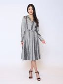 Color Block Satin Lapel Collared Belted Dress DRESS Gracia Fashion 