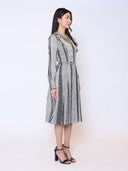 Color Block Satin Lapel Collared Belted Dress DRESS Gracia Fashion 