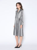 Color Block Satin Lapel Collared Belted Dress DRESSES Gracia Fashion 