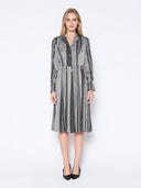 Color Block Satin Lapel Collared Belted Dress DRESSES Gracia Fashion GREY S 