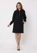 Comfort Fabric Front-Zip Fitted Waist Midi Dress DRESS Gracia Fashion 