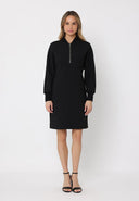 Comfort Fabric Front-Zip Fitted Waist Midi Dress DRESS Gracia Fashion BLACK S 
