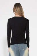 Contrast Color Asymmetrical Detail Long Sleeve Top TOP Gracia Fashion 