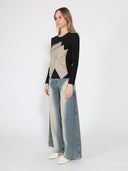 Contrast Color Asymmetrical Detail Long Sleeve Top TOP Gracia Fashion 