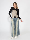 Contrast Color Asymmetrical Detail Long Sleeve Top TOP Gracia Fashion 
