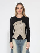 Contrast Color Asymmetrical Detail Long Sleeve Top TOP Gracia Fashion BLACK S 