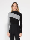Contrast Color High Neck Long Sleeve Top TOP Gracia Fashion BLACK S 