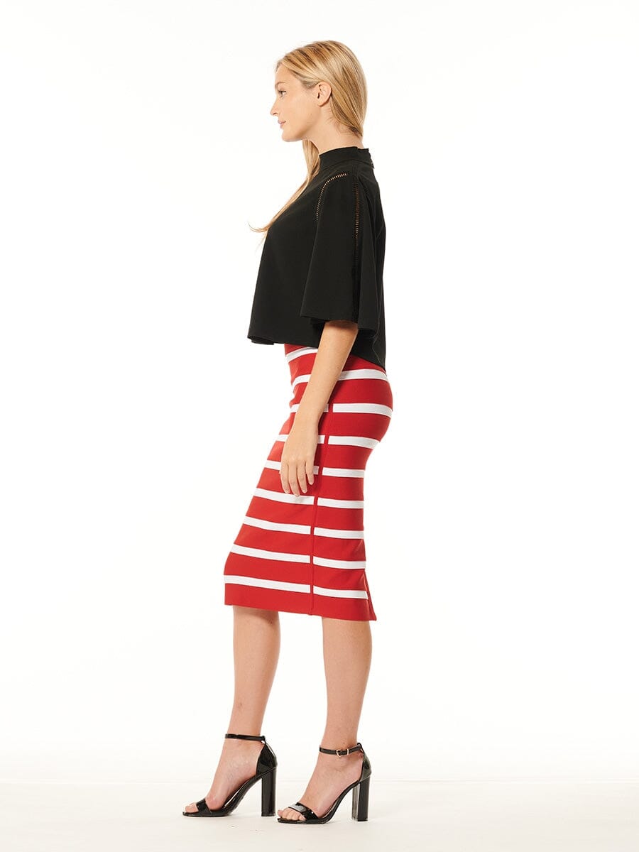 Contrast Color Striped Midi Bandage Bodycon Skirt - Gracia Fashion
