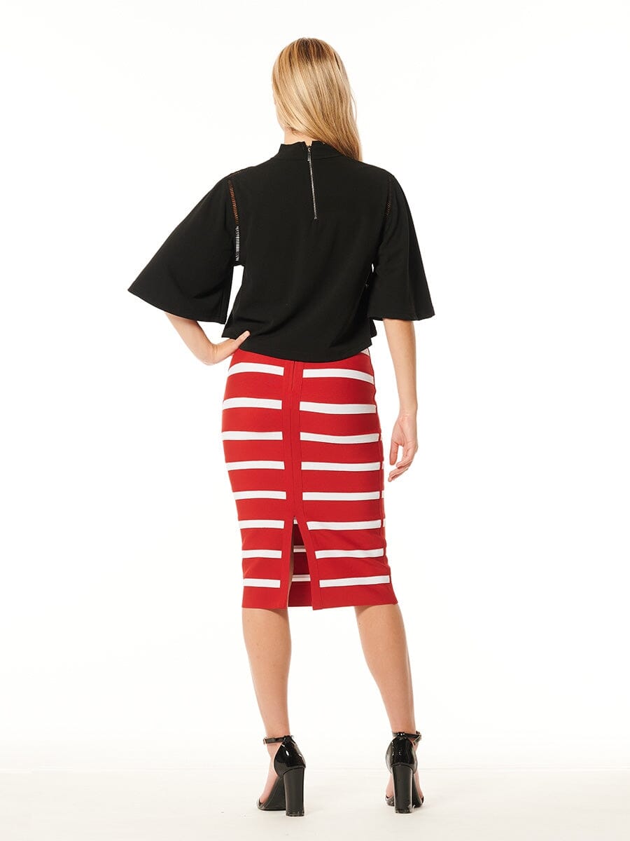 Contrast Color Striped Midi Bandage Bodycon Skirt SKIRT Gracia Fashion 