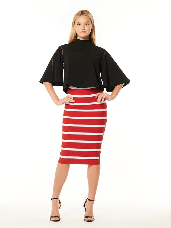Contrast Color Striped Midi Bandage Bodycon Skirt - Gracia Fashion