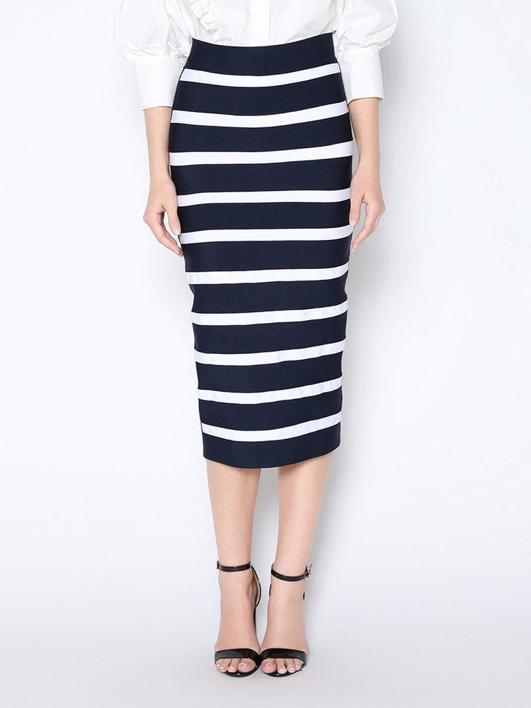 Dress Bodycon Skirt Midi Bandage Navy Blue High Waist Pencil Midi