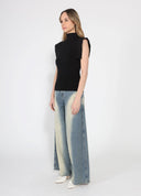Contrast Color Wide Leg Denim Pant PANTS Gracia Fashion 