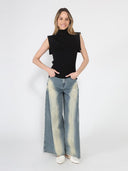 Contrast Color Wide Leg Denim Pant PANTS Gracia Fashion 