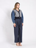 Contrast Cropped Denim Sleeve Button Up Cardigan SWEATER Gracia Fashion 